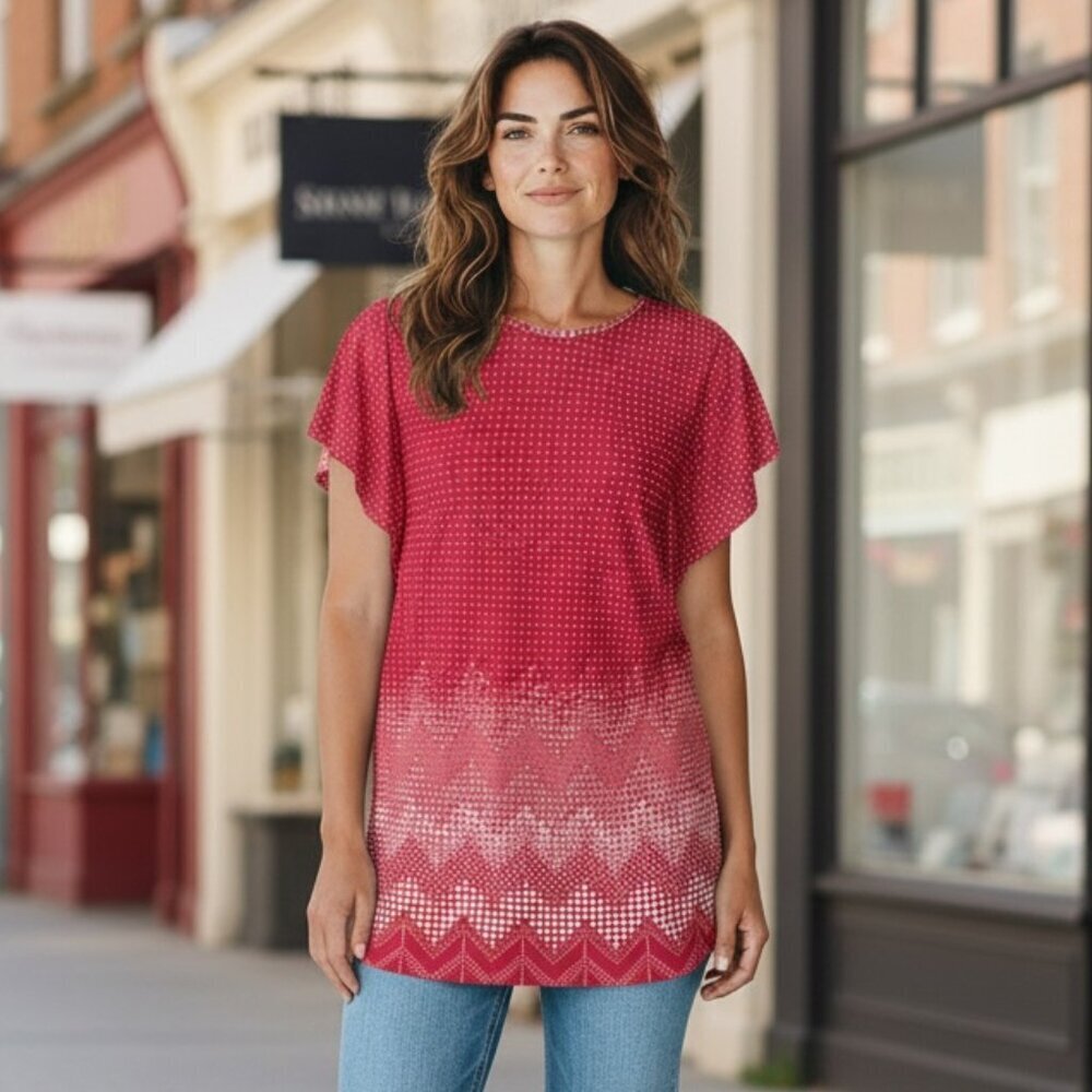 Sunkissed Couture Flutter Sleeve Tunic Top/Coverup/Dress S‎ Pink & White #188G